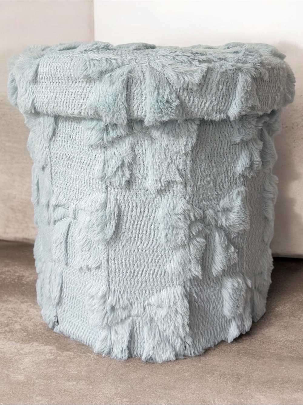 Plush Tassel Knit Storage Ottoman - Light Blue